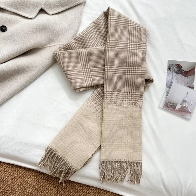 Retro Plaid Scarf Korean version of the new color matching cashmere shawl for women winter thickened warm scarf