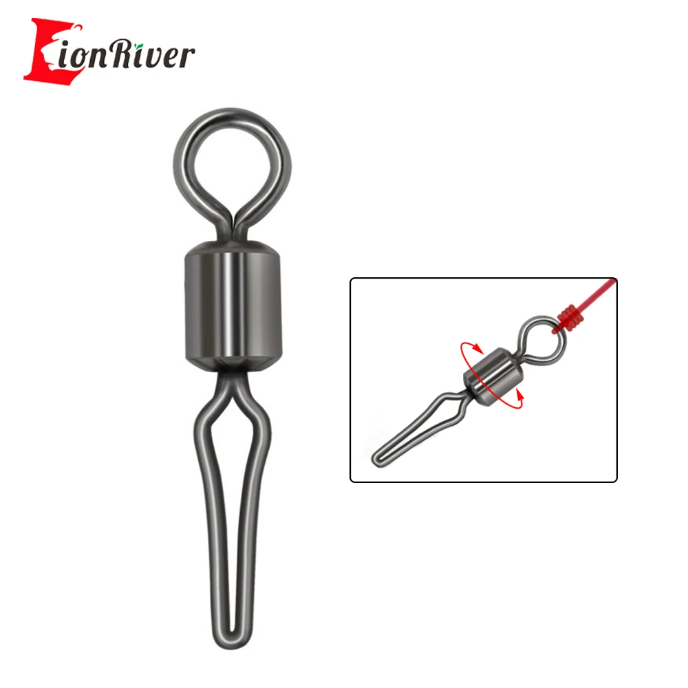 LIONRIVER 50PCS 12# -1/0 Rolling Swivel With Side Line Clip Fishing Swivels with Snap Freshwater Saltwter Fishing Line Connector