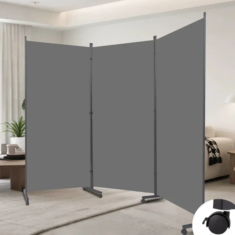 Dark Gray 3-Panel Folding Room Divider with Wheels Movable Partition Wall for Office Hotel Home Portable Privacy Screen Space S