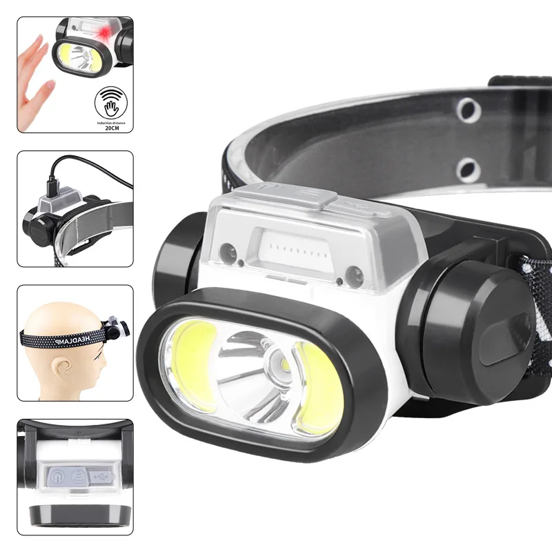 

XPG Induction Headlamp with Built-in Battery LED Head Light Warning USB Rechargable Outdoor Running Headlamp