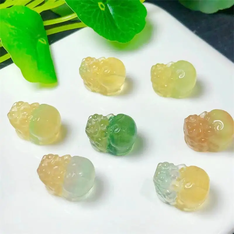 

10pcs Natural Fluorite Pixiu Carving Mineral Stone Crystal Figurine Healing Quartz Reiki Lucky Cute Festival Gift 17mm