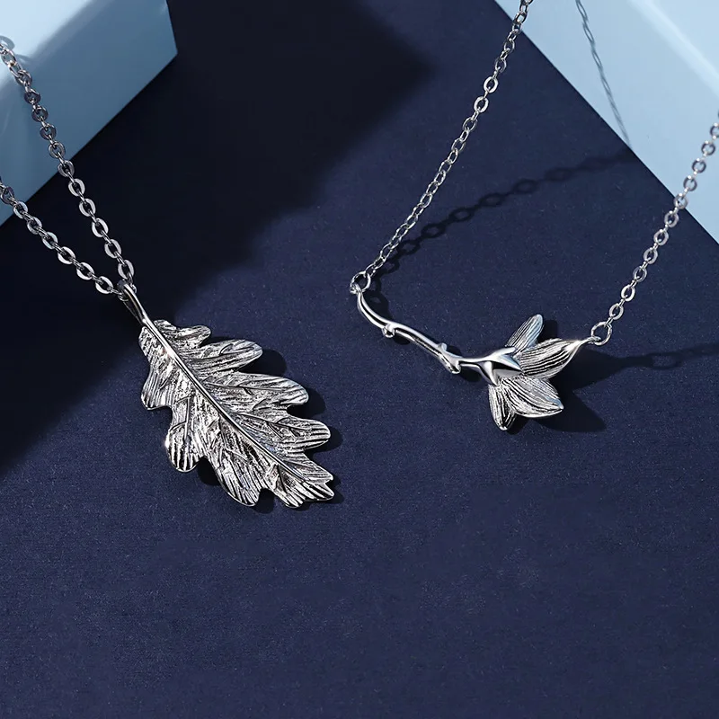 New Hot Selling Couple Silver Color Oak Leaf Kapok Pendant Necklace Fashion Trend Long-distance Love Jewelry Gift X275