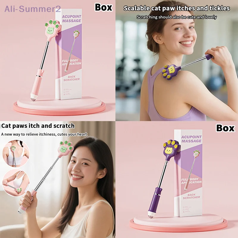 

{MX} Cuet Cat Paw Stainless Steel Telescopic Itch Reliever Back Scratcher With Magnetic Ball Body Acupoint Massage Tools