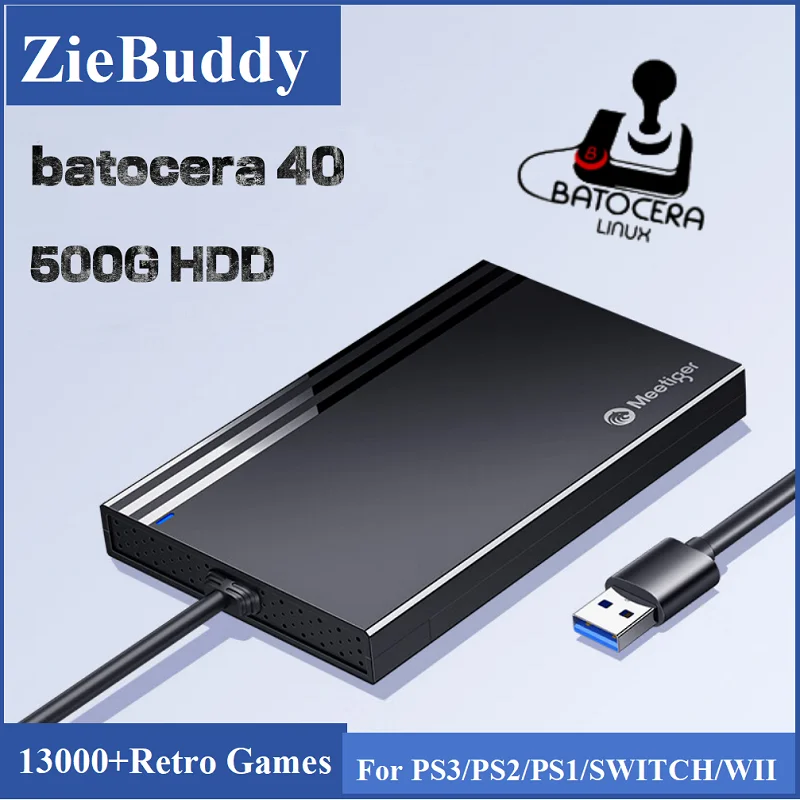 ZieBuddy Batocera 40 Linux 500G HDD Console with 13000+ High Score Retro Games for PS3 PS2 PS1 and Windows PC