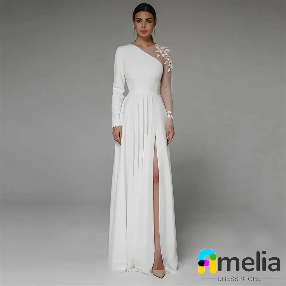 

Amelia Saudi Prom Dress Long Sleeves Evening Dress With Split Floor-Length Women Wedding Party Gowns 2023 Arabia