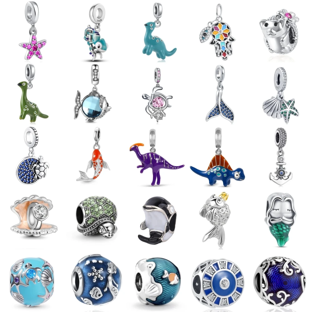 

New 925 Sterling Silver Dinosaur Sea Shell Charm Of Ley 925 Chain Bead Fit Original Bracelet Accessories DIY Ladies Jewelry Love