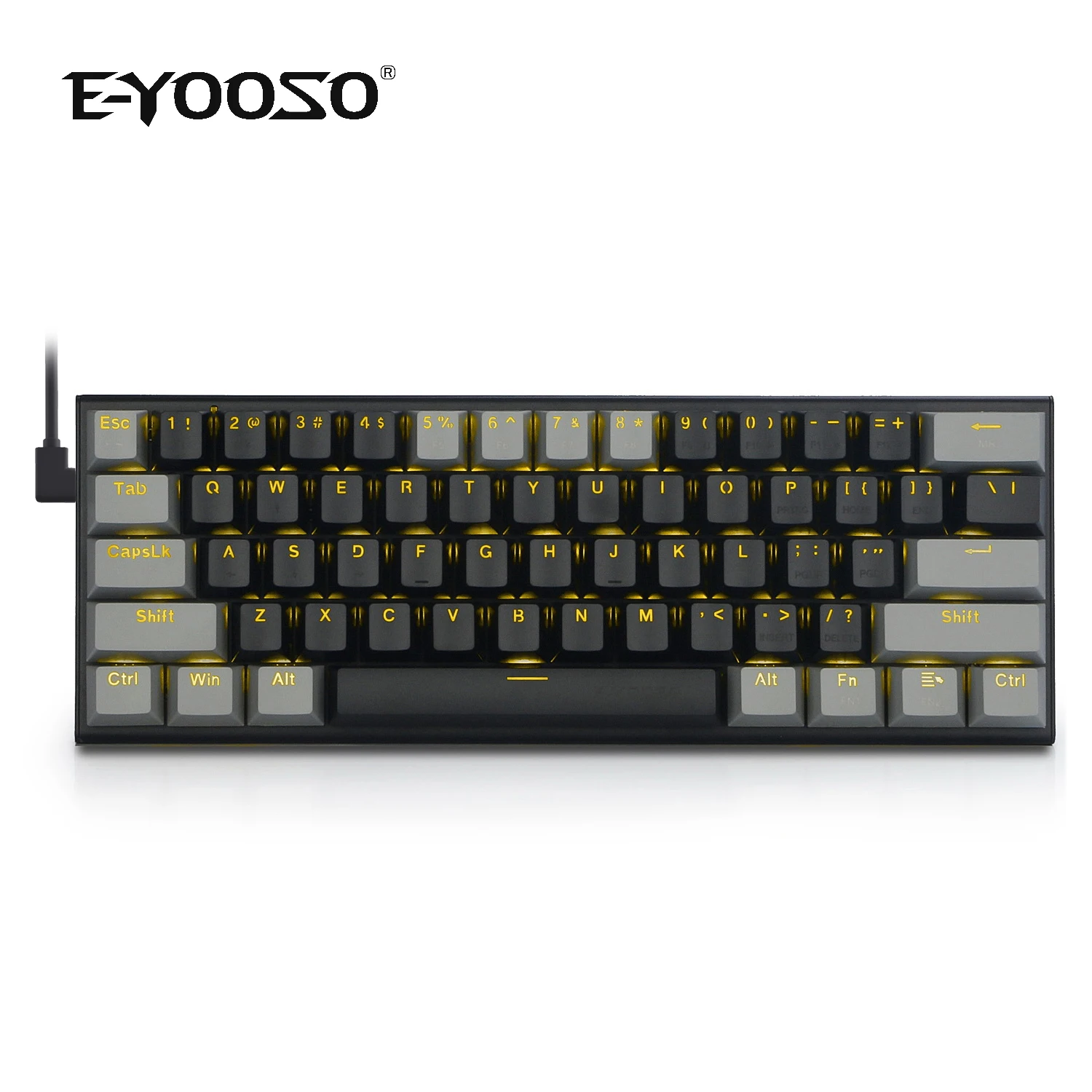 Z-11 Wired 60% Mechanical Gaming Keyboard , E-Yooso 61 Keys TKL Design , Black Gray , Led Backlight Outemu Switch