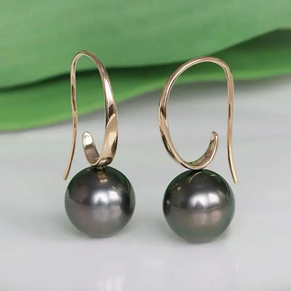 

Natural Pearl Earrings AAAA 9-10mm 10-11mm Natural Black Tahitian Round Pearl Earrings 925s