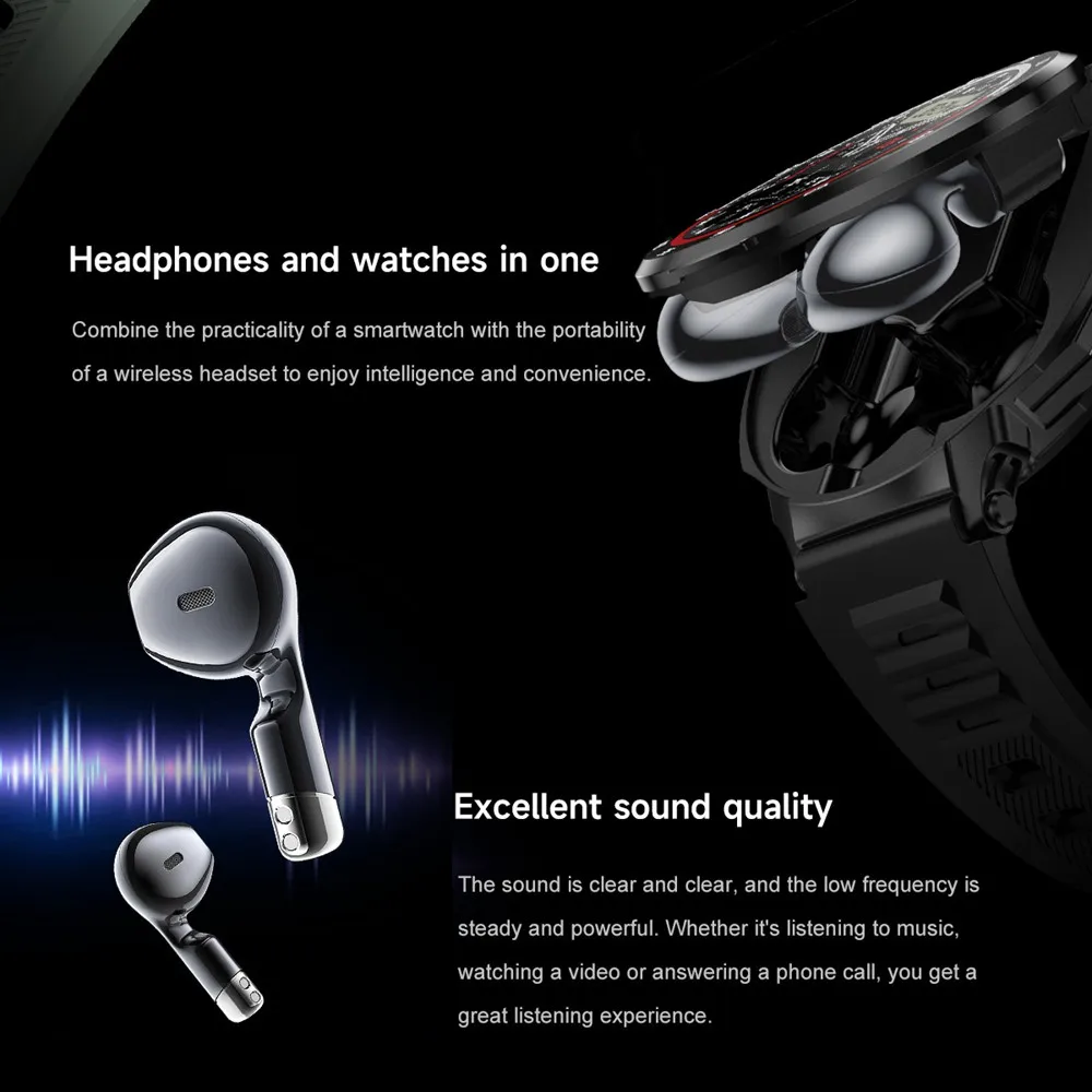 Smartwatch with Earphones Inside Wireless Call Sports Fitness Watch for Men NFC Compatible with iPhone Android