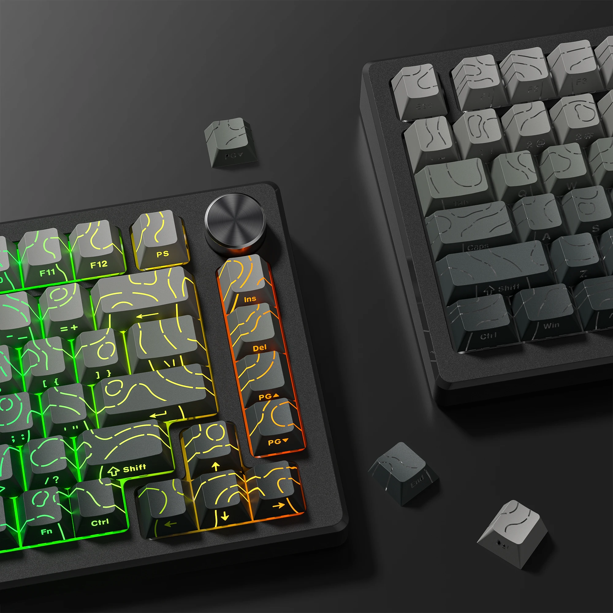 

98 Keys Side-lit Shine Through Keycaps Grey Topographic Cherry Profile PBT Double Shot Keycaps for MX Switches Gaming Keyboard