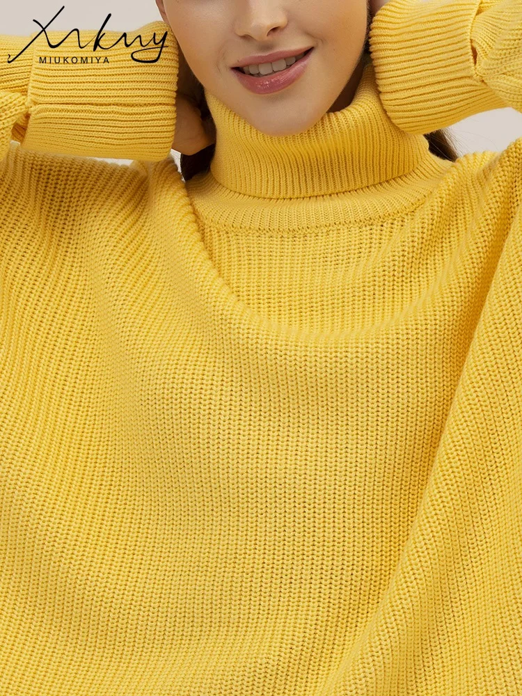 Women Thick Winter Sweaters Oversize 2022 Yellow Turtleneck Pullover Warm Khaki Turtleneck Oversize Vintage Knitted Sweaters