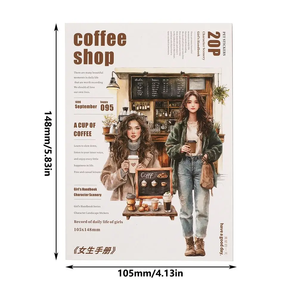 20 Sheets Girls Life Theme Stickers Have a Good Day DIY Collage Decorative Girls Handbook PET Waterproof Sticker Book