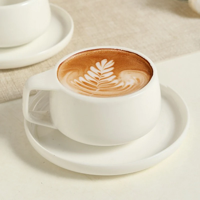 

Pure White Ceramic Coffee Cup Saucer Set Simple Household Milk Flower Tea Afternoon Tea Cup Practical