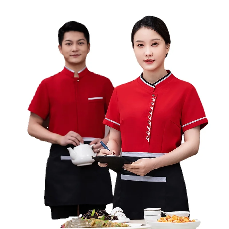 Hotel Waiter Short-sleeved Catering Teahouse Working Clothing Chinese Restaurant Waitress Uniform Summer Tea House Uniforms