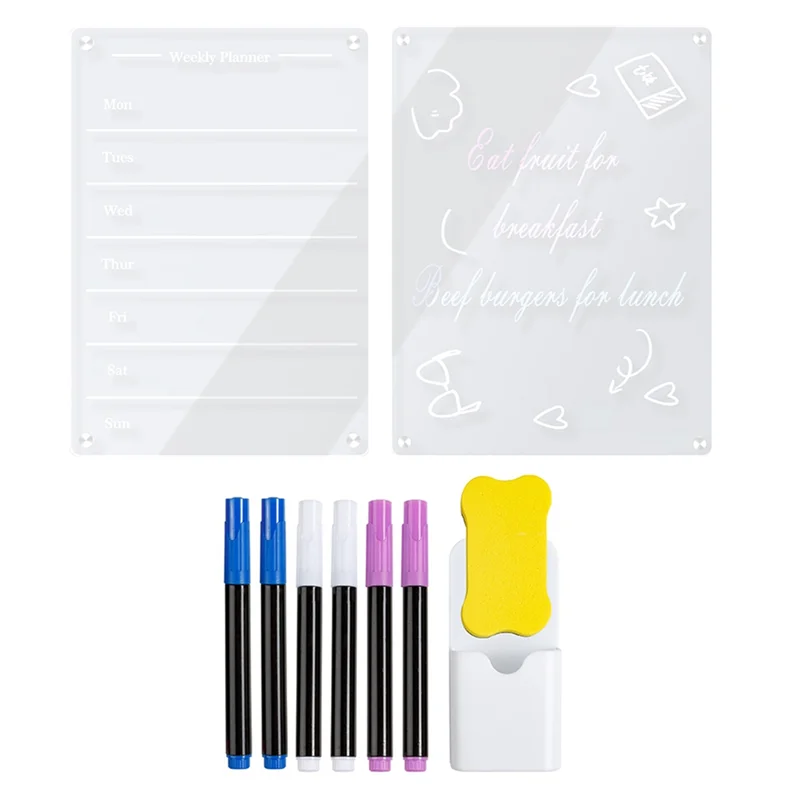 Professional 2PCS 9Inx13in Clear Acrylic Magnetic For Fridge,Clear Board Dry Erase Fridge For Reusable Planner With Dry Erase Ma