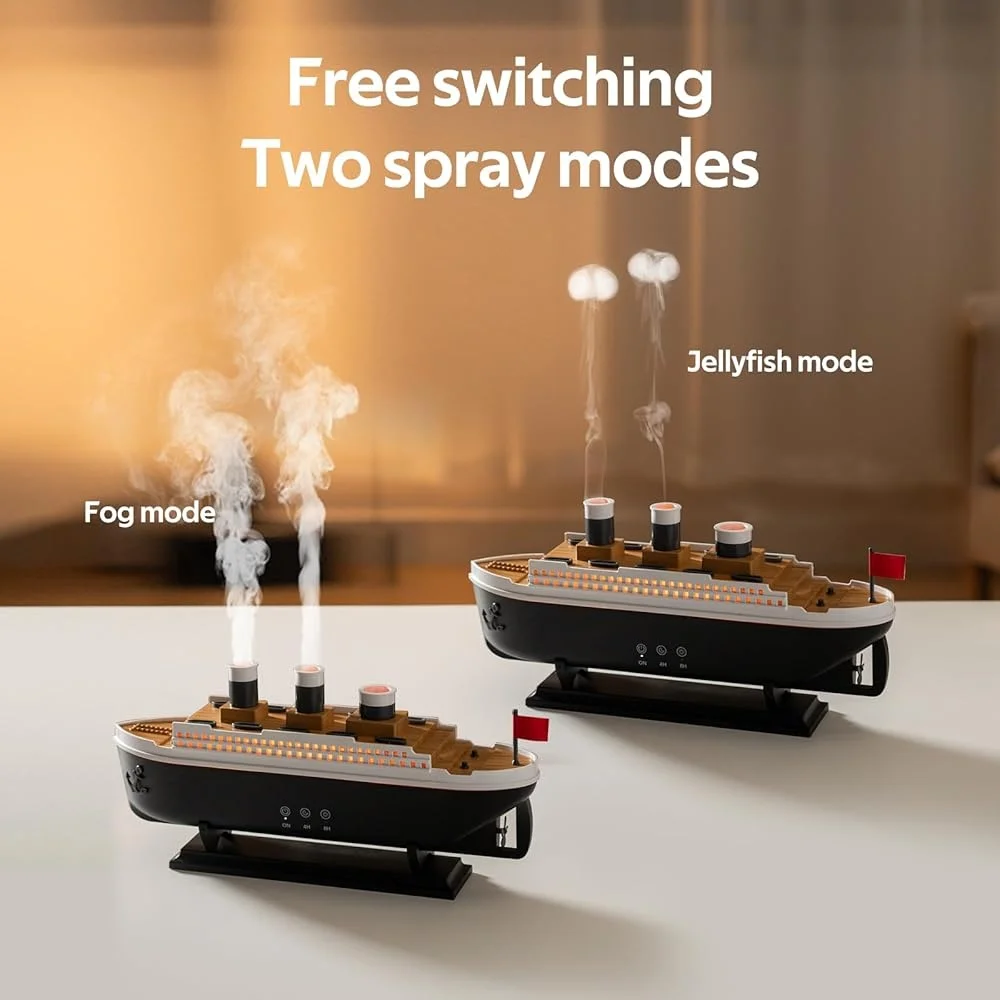 Titanic Luftbefeuchter, Quallen-Diffusor, kühler Nebel, Aroma, ätherisches Öl, Fernbedienung, 7 LED-Licht, 2 Nebelmodi, leiser Betrieb