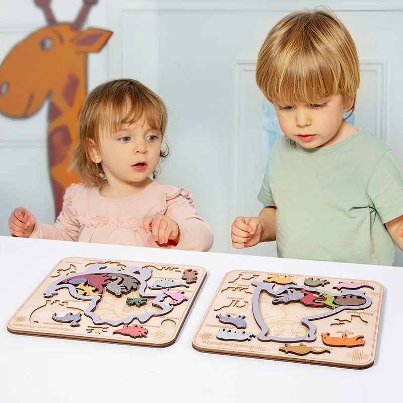 Montessori-Puzzles de dinosaures en bois pour enfants, 3D, alth, dos, casse-tête, jeu de société, jouets, cadeaux pour enfants