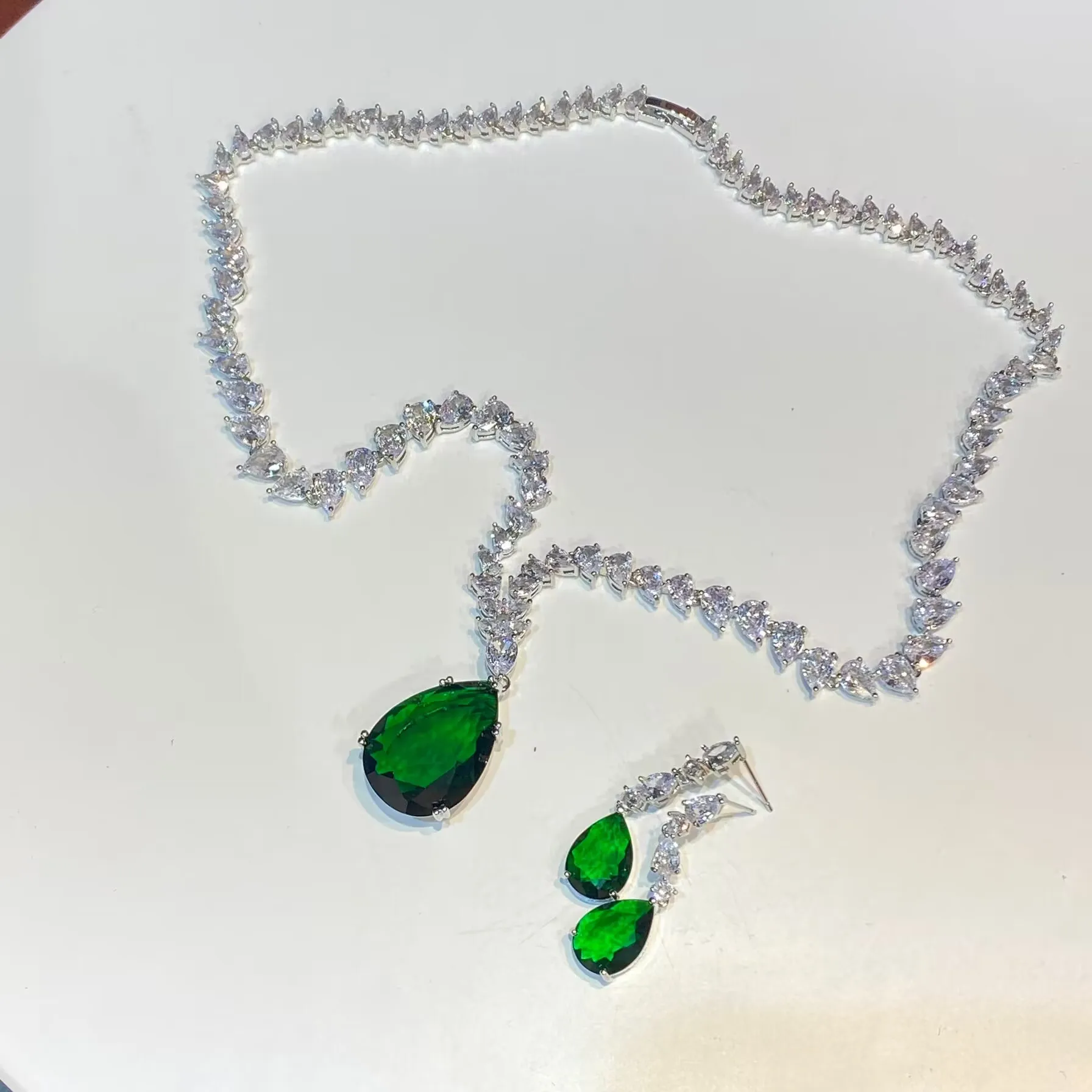 ASNORA - Cubic Zirconia Necklace Earrings Set, Luxury Bridal Jewelry For Women, Wedding Dress Accessories,X0205