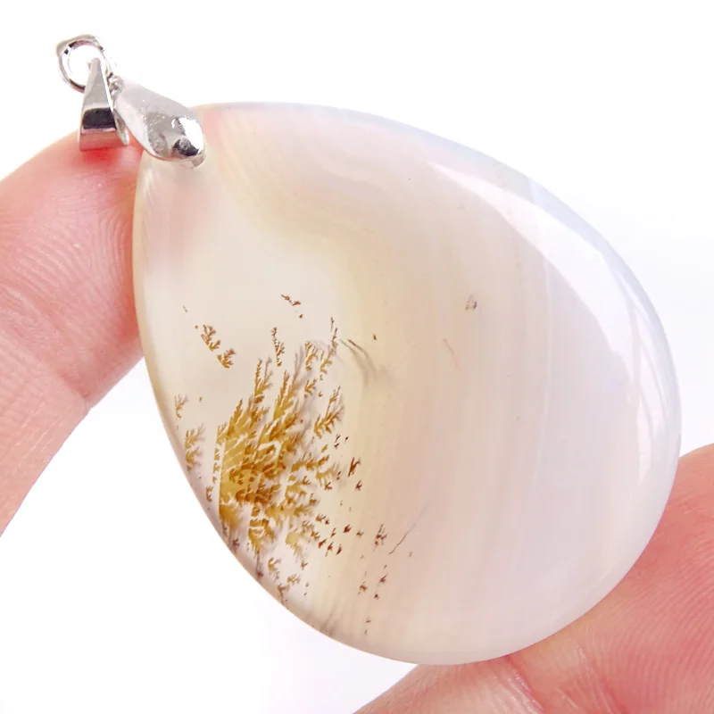 Fashion Jewelry Natural Dendritic Moss Agate Onyx Necklace Pendants Gemstone Slide Pendant Healing Reiki Men Woman\'s Gift BT170