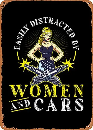 

Easily Distracted by Cars Vintage Look Metal Sign Art Prints Retro Gift 8x12 Inch