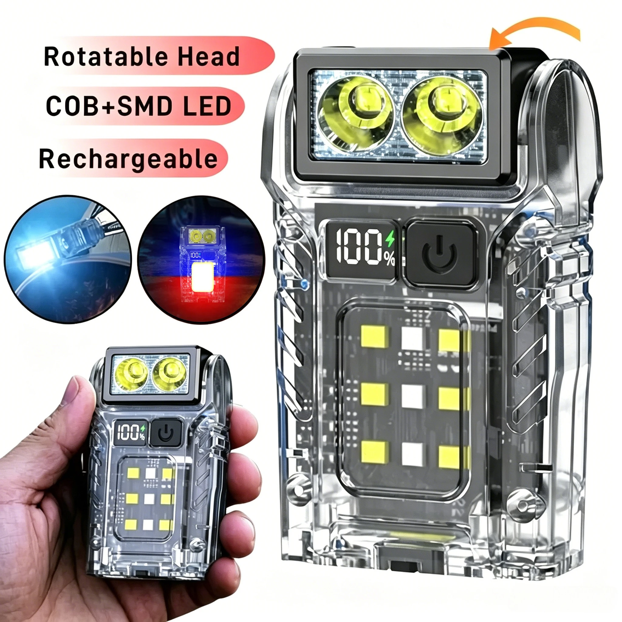 

Pocket COB LED Flashlight Multifunctional Outdoor Torch USB-C Rechargeable Camping Work Light Powerful Lantern Emergency Lamp