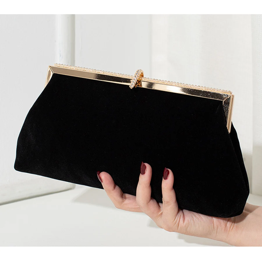 الرجعية المخملية مساء حقائب مخلب محفظة كريستال قابل للقفل سلاسل حقائب كتف لحفل عشاء حفلات الزفاف مأدبة حقيبة يد كيس #4