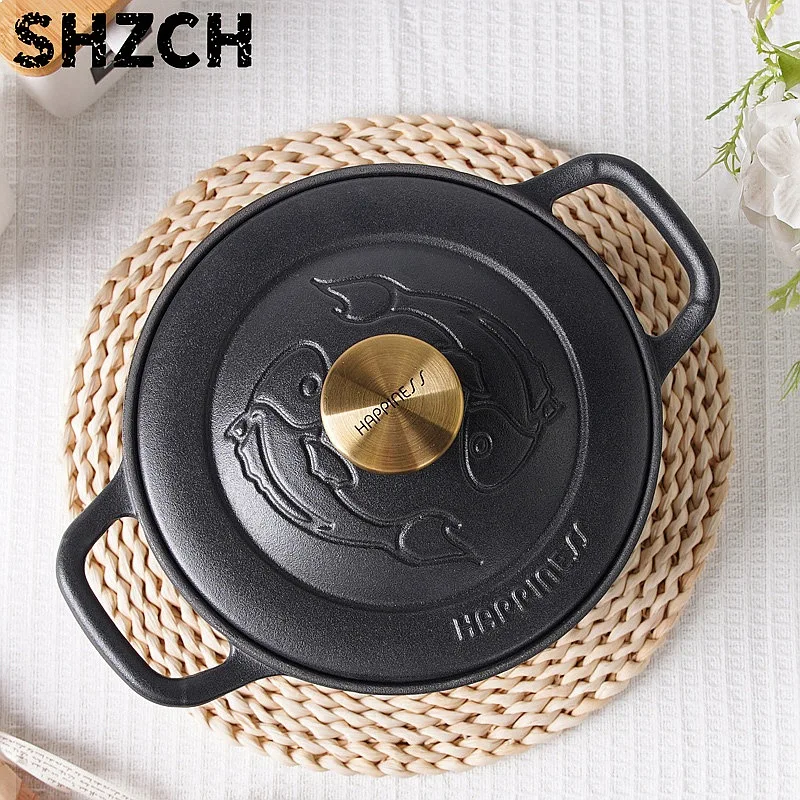 Household Multifunctional Cast Iron Enameled Pot Non-stick Soup Casserole Micro-pressure Rice Kettle Pan