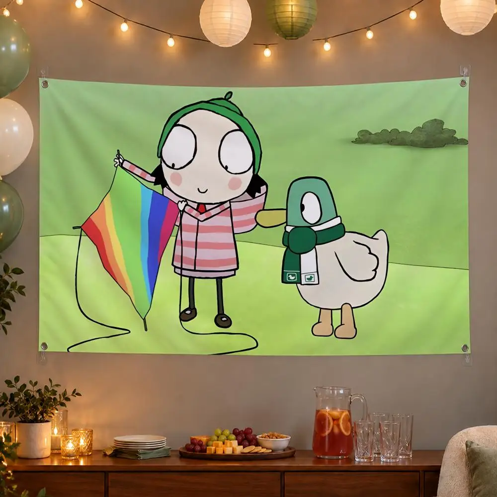 Sweet Character Sarah & Duck Flags Wall Hanging Banner Indoor Outdoor Party Home Wall Decor Backdrop