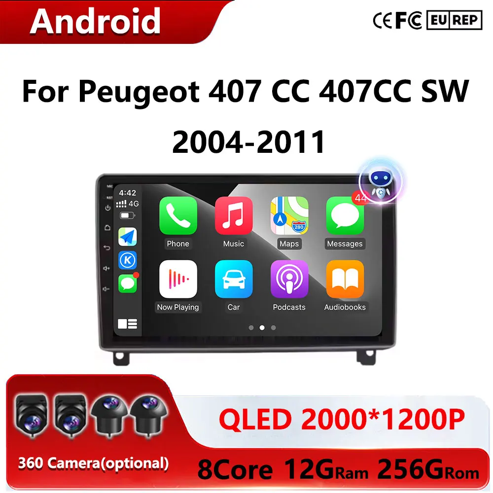 Android 16 CarPlay Car Radio Multimedia for Peugeot 407 CC 407CC SW 2004-2011 Navigation Video DVD Autoradio Stereo BT Head Unit