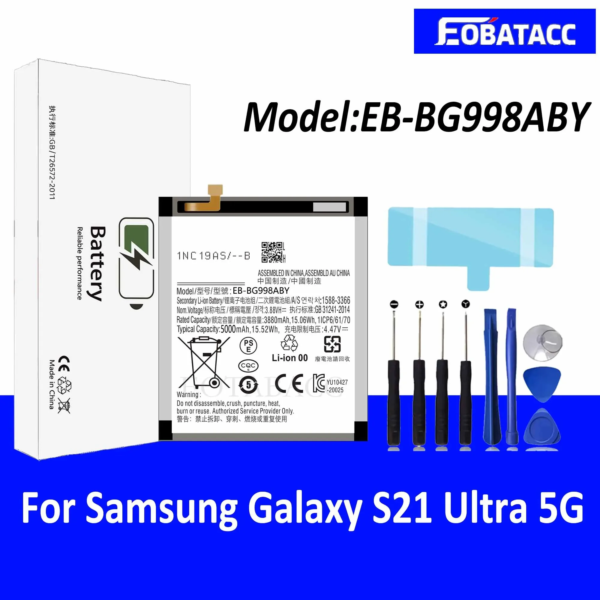 

2025 YEARS EOTABACC 100% New High Quanlity Battery EB-BG998ABY For Samsung S21 Ultra 5G Battery +Tools