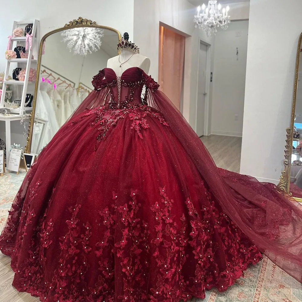 Vestidos De 15 Quinceañera 2025 Luxury Red Quinceanera Dresses With Floral Applique Sweet 15 Girls Birthday Gowns Customized