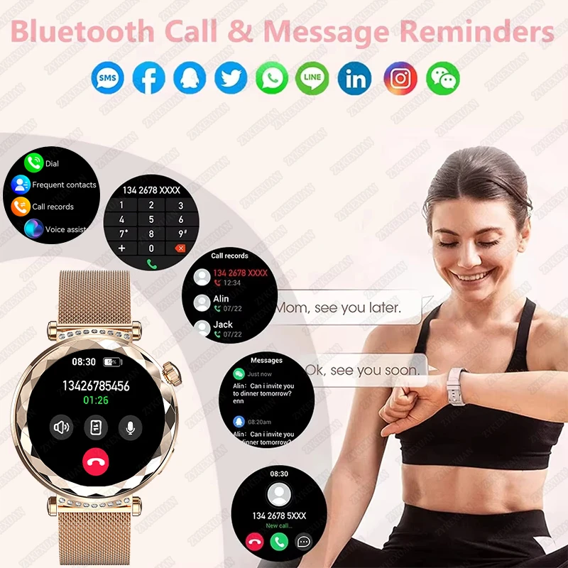 Uhr GT5 Mini Smart Uhr Frauen 390*390 AMOLED Bildschirm Bluetooth Anruf NFC IP68 Wasserdichte Herzfrequenz Gesundheit Monitor smart Uhr