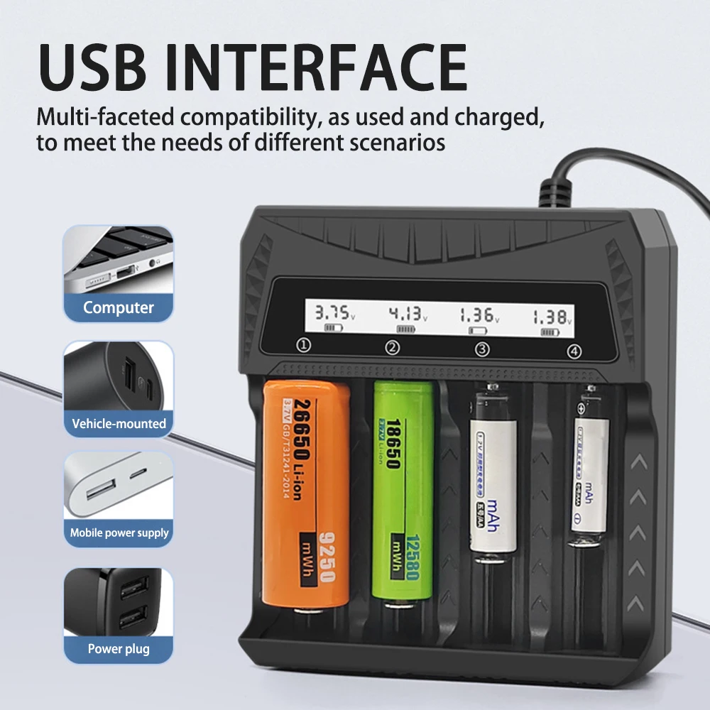 Intelligent LCD Battery Charger 1 / 2/4 Slots Dual For 18650 4.2V Rechargeable Lithium Battery For 1.2V NI-MH AA / AAA Battery