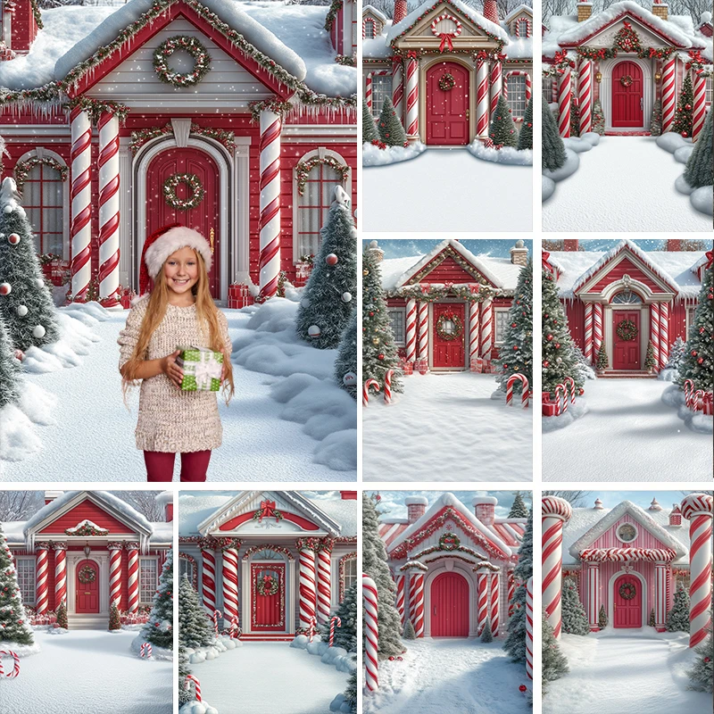 

LS Photography Background Winter Red Christmas Shop Snowy Forest Xmas Tree Kids Family Portrait Decor Backdrop Photo Studio