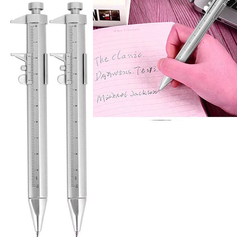 0-100MM Vernier Caliper Marker Pen Ballpoint Pen Silver Gauging Tools Multifunction Measuring Pen Creative Measuring Hand Tool
