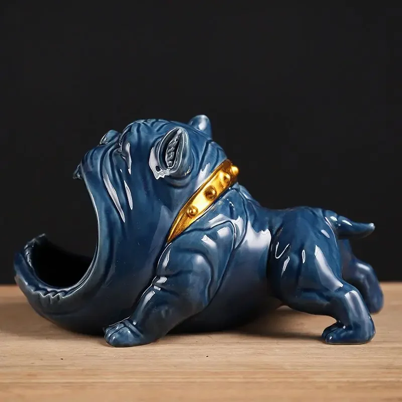 Creative Matte Black Ceramic Ashtray Cartoon Animal Big Mouth Dog Ashtray Windproof Car Desktop Storage Box Birthday Gift Decor