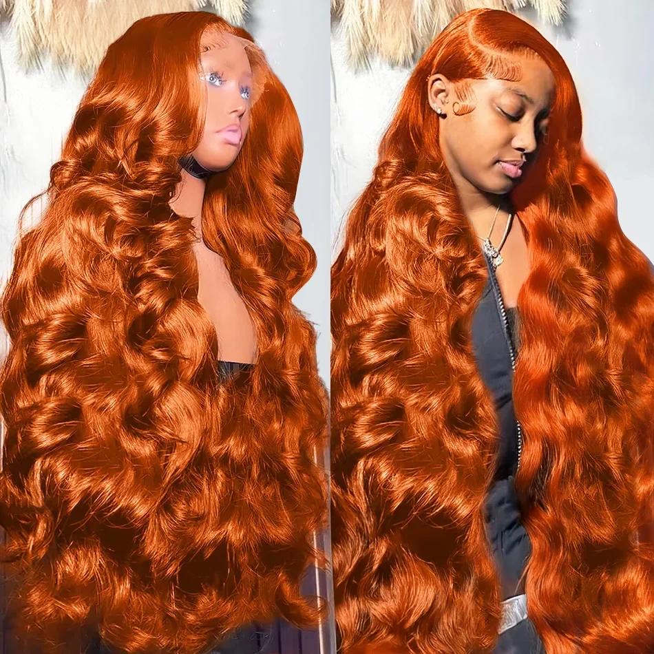 250 Density Body Wave Orange Ginger Hd Lace Wig 13x6 Pre plucked Glueless Colored Lace Front Human Hair Wigs For Women 30 34inch