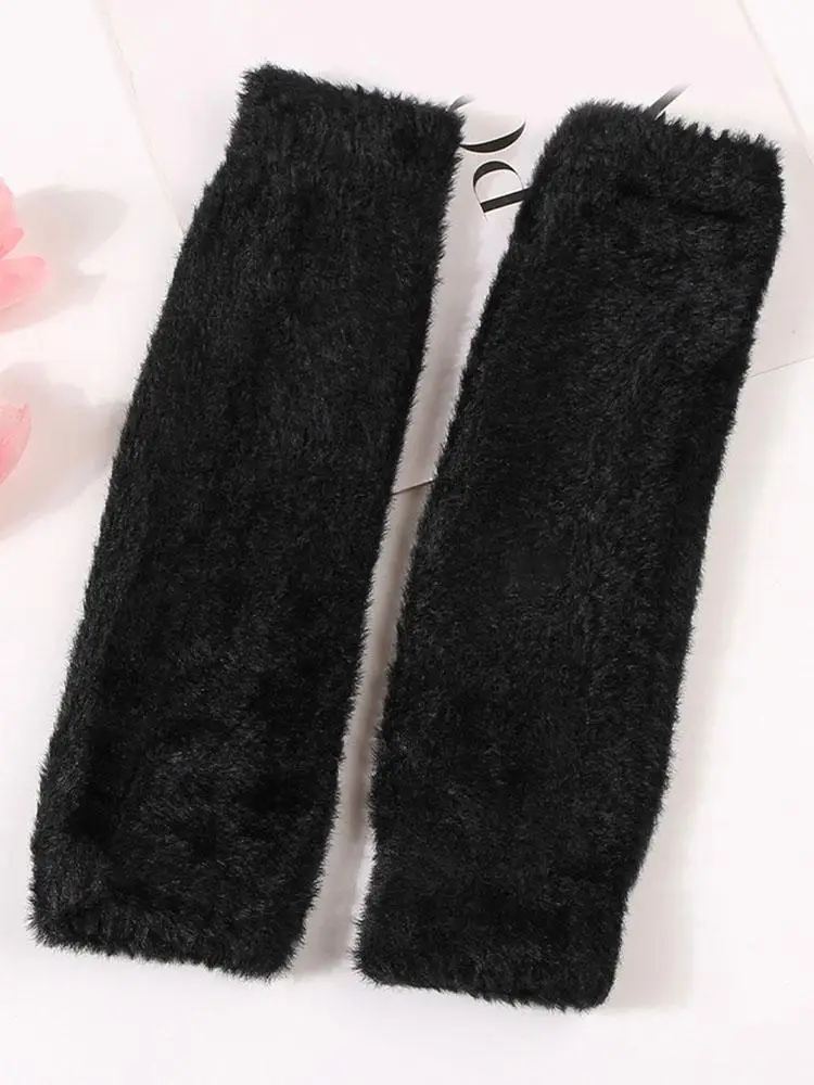 AliExpress 1 Pair Fall Winter Gloves Half Fingers Knitted Faux Fur Arm Warmers Mittens Arm Sleeves Keep Warm Windproof Cycling Arm Covers