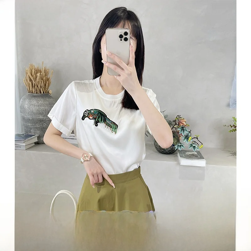 

Шелковый топ для повседневной носки, женский, летний, тонкий, универсальный, белый, 2025