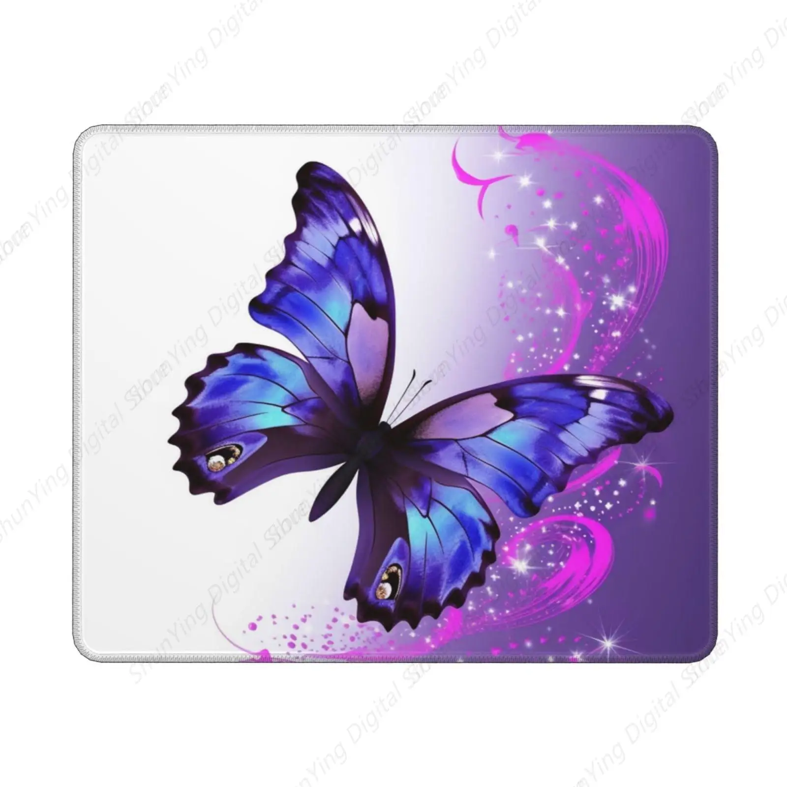 Mouse Pad With Purple Butterfly Pattern Anti Slip Rubber Base Washable And Durable Computer Office Game Mouse Pad 18*22cm