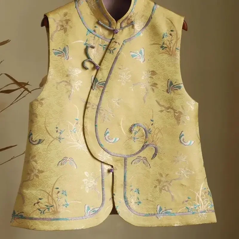 

Floral Embroidered Satin Silk Vest Women Retro Chinese Vintage Ethnic Style Sleeveless Tops Oversized