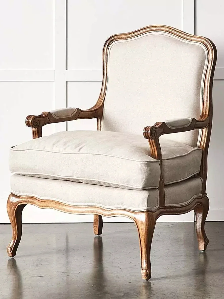 Single leisure chair Balcony Home meeting sofa Ash wood retro negotiation chair Bedroom solid wood lazy chair image 2