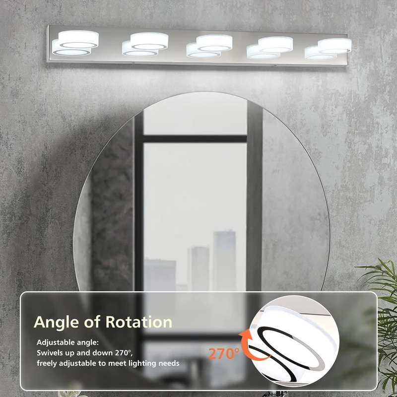 4/5/6 - light LED Bathroom Vanity Light, 5500K Dimmable, 270° Rotatable - Perfect for Dressing Room & Makeup Room