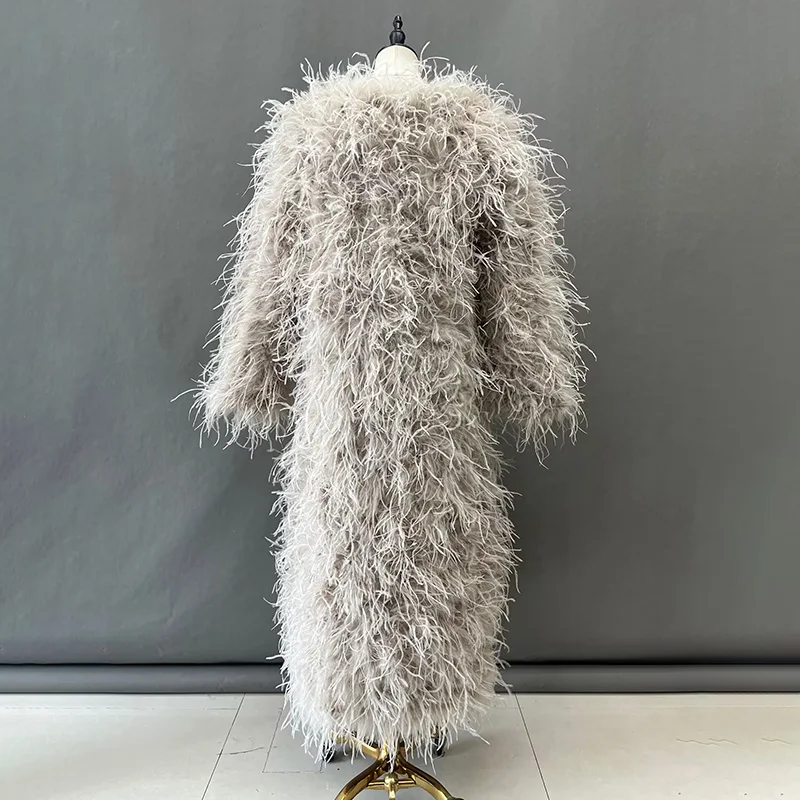 Women Natural Ostrich Feather Coat Lady Luxury Overcoat Fashion Winter Long Coat Fluffy Outerwear S5547