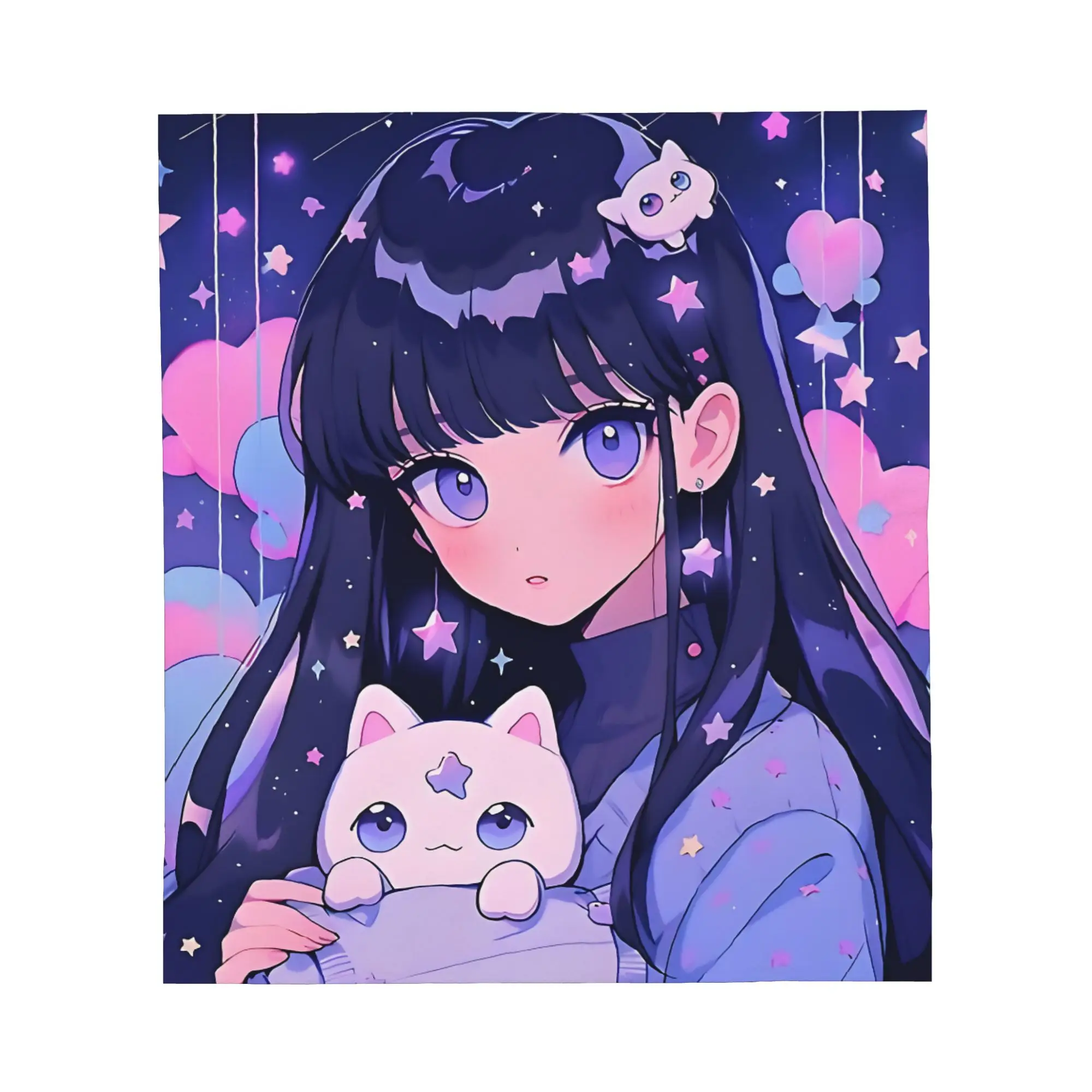 1PC Cute Purple Pink Anime Girl Blanket Throw Super Cosy Plush Living Room Sofa