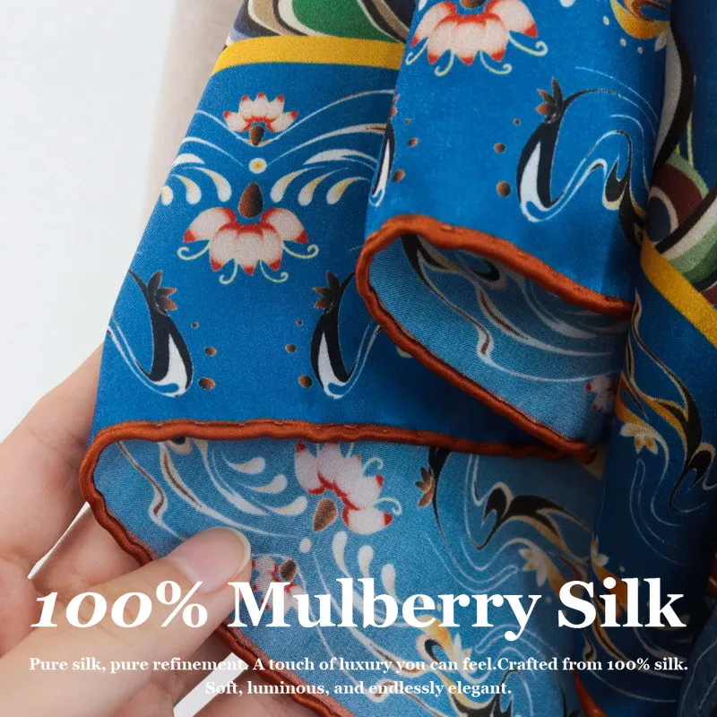 

Элитный шарф из 100% натурального шелка тутового шелкопряда ручной работы 2026 года, 110 см, большой квадратный платок из натурального шелка, женская роскошная шаль с цветочным узором, дорожные шарфы