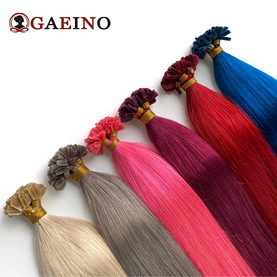 Straight V tip hair extensions natural remy hair pre bonded keratin Capsule human fusion hair extensions bule pink red color