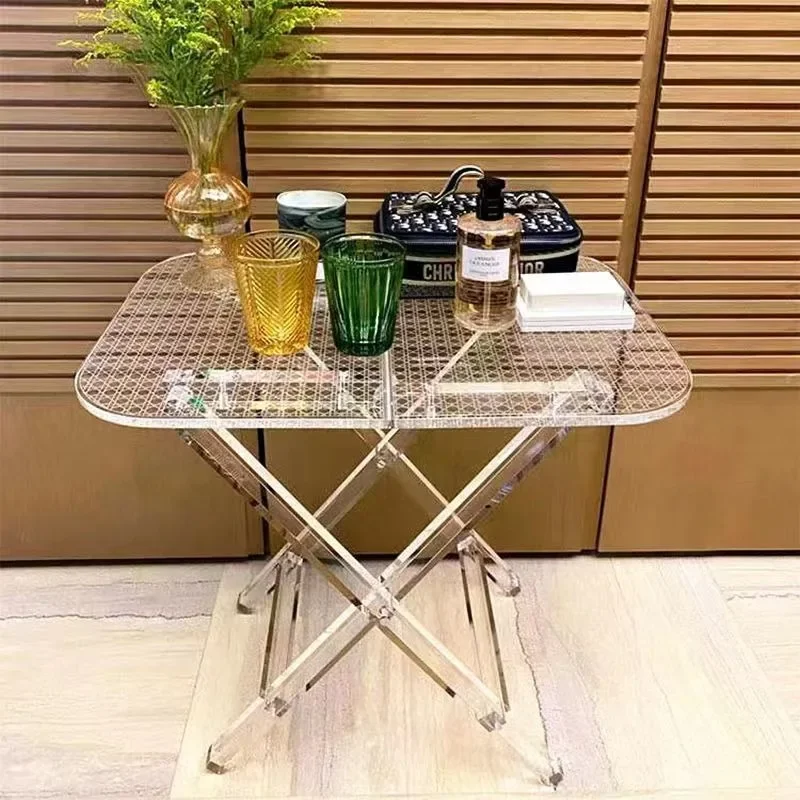 Acrylic Coffee Table Portable Folding Square Dining Table Nordic Luxury Aesthetic Multifunction Room Living Bedroom Furniture