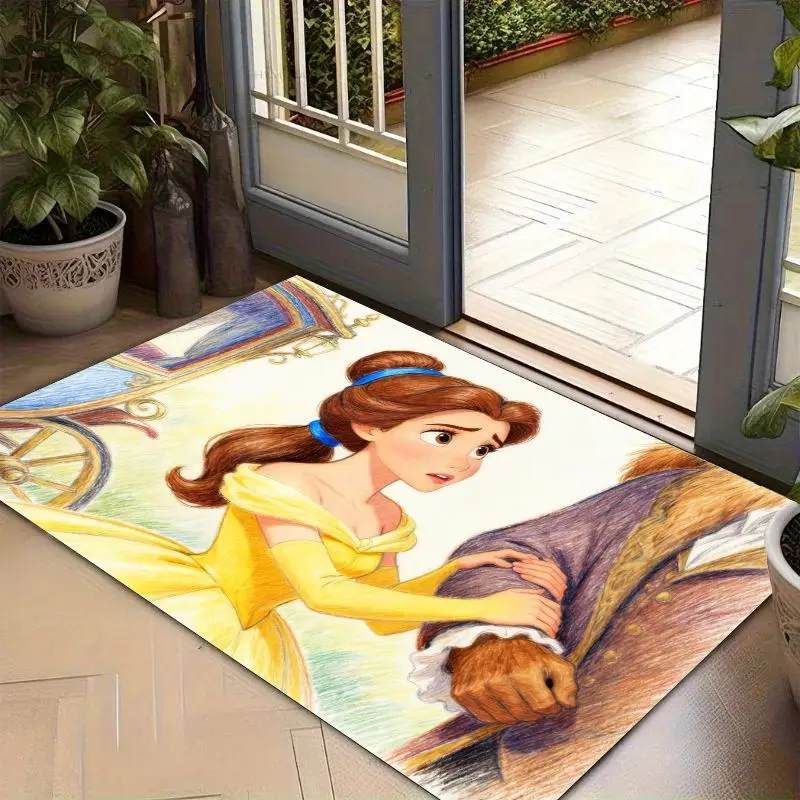 1 قطعة ديزني الجمال والوحش الأميرة حسناء والوحش الكرتون أنيمي الكلمة حصيرة ، 50x80 سنتيمتر/19.68x31.49 بوصة لينة عدم الانزلاق منطقة البساط f