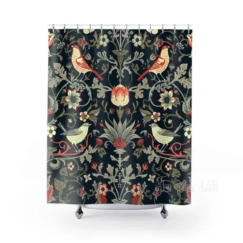 Ornamental Vintage Pattern Botanical Birds Floral Shower Curtain Bathroom Decor